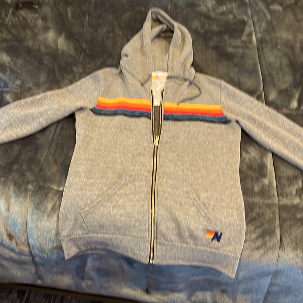 Aviator Nation 5 Stripe Hoodie- Heather Grey.